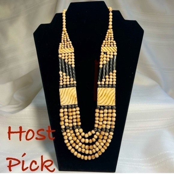 Vintage Jewelry - Hand Carved Necklace Ethnic Exotic Tribal Multi-strand‎ Beaded EUC